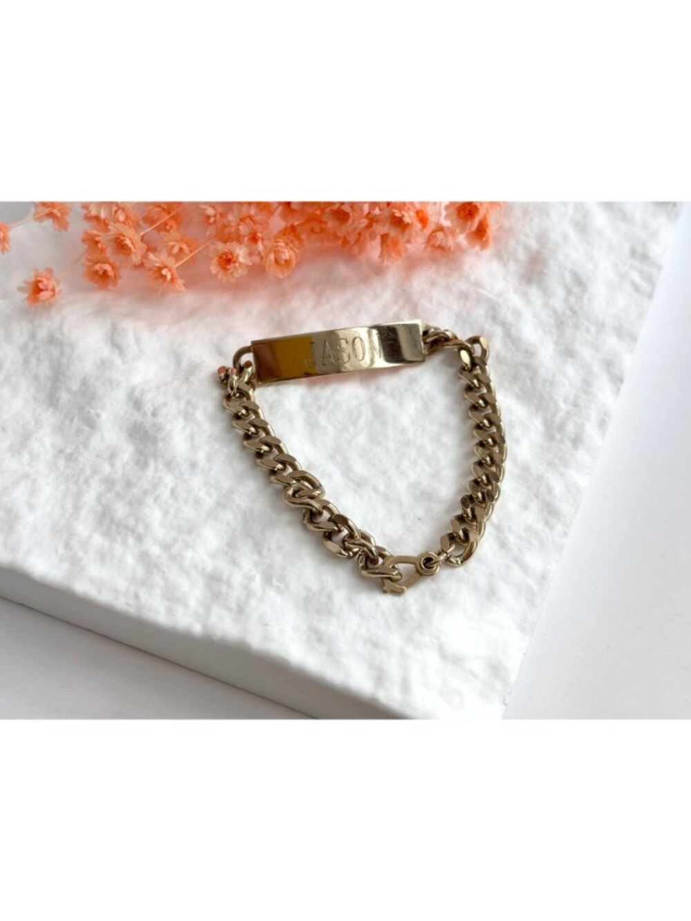 Chainlink Chunky "Jason" Carved Vintage 80's Style Panel Bracelet - Picture 14 of 14